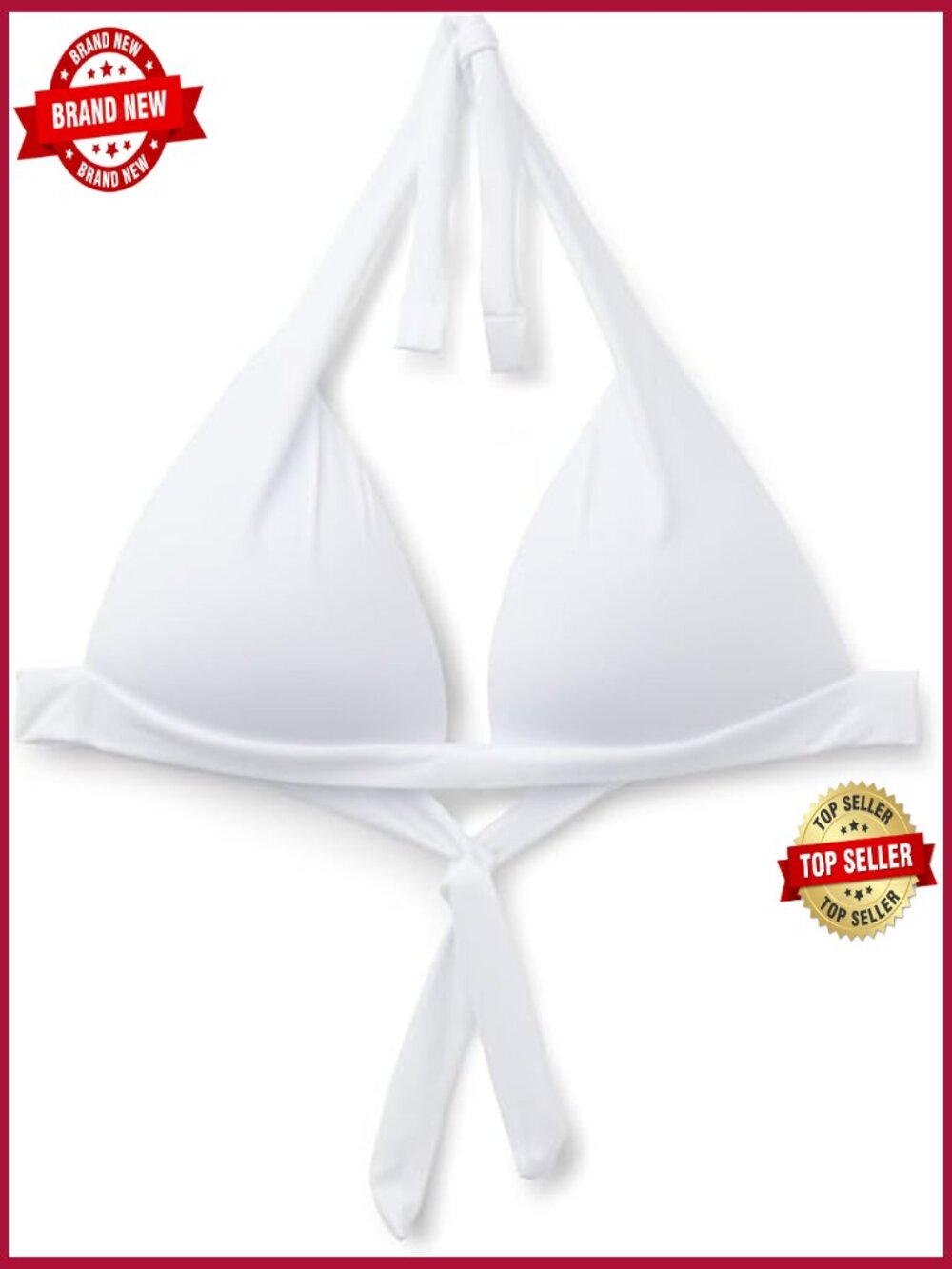 Padded Triangle Swimsuit Top Wireless Graduated Cups Halter Tie Back